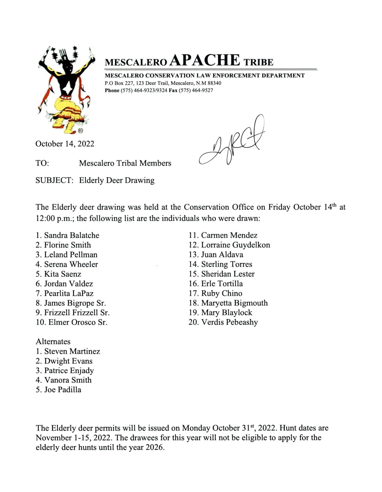 2022 Deer Hunt draw results Official Website of the Mescalero Apache