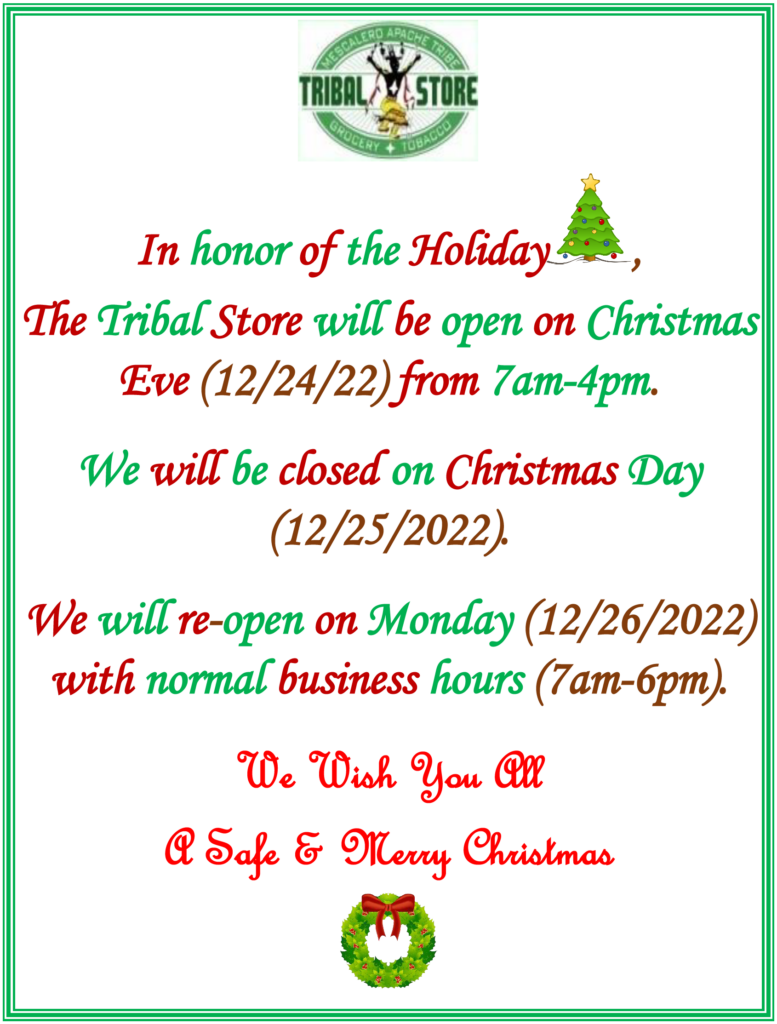 Tribal Store Holiday Hours Official Website of the Mescalero Apache Tribe